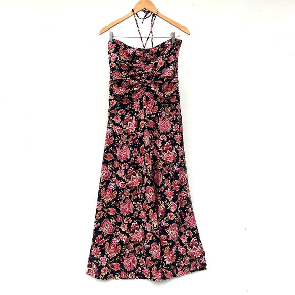ME+EM Paisley Print Midi Dress Halter Cotton Pink Floral Size 10 Drop Waist - Picture 5 of 11